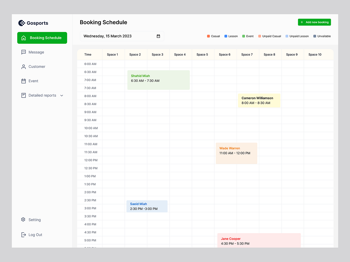 Gosports - Sports Field Booking Schedule Dashboard