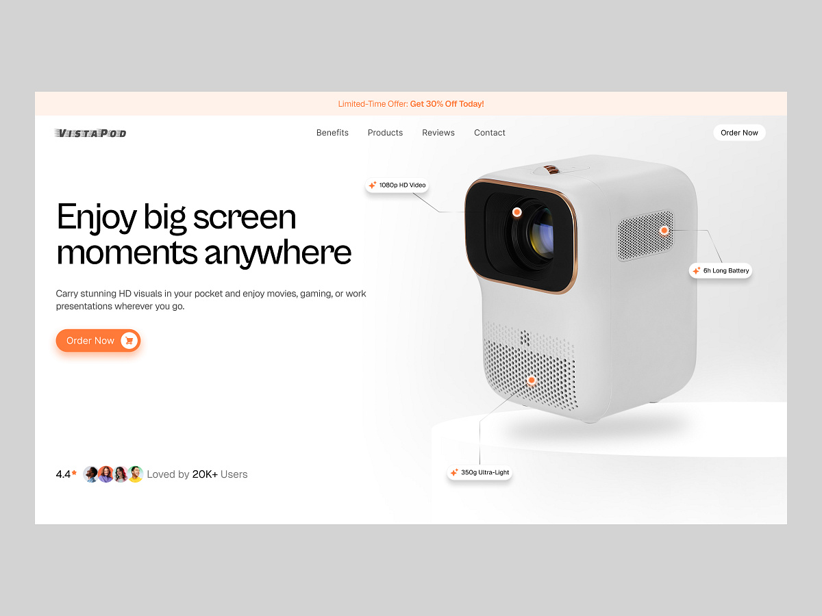 Mini Projector Product Website - Hero Section | Single Product Image 4