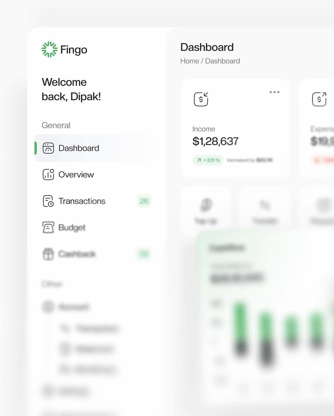 Fingo is a finance management dashboard focused on expense tracking, savings overview, and transaction visibility - all wrapped in a calm, minimal interface.

#UIDesign
#DashboardDesign
#FintechUI
#ExpenseTracker
#ProductDesign Image 4