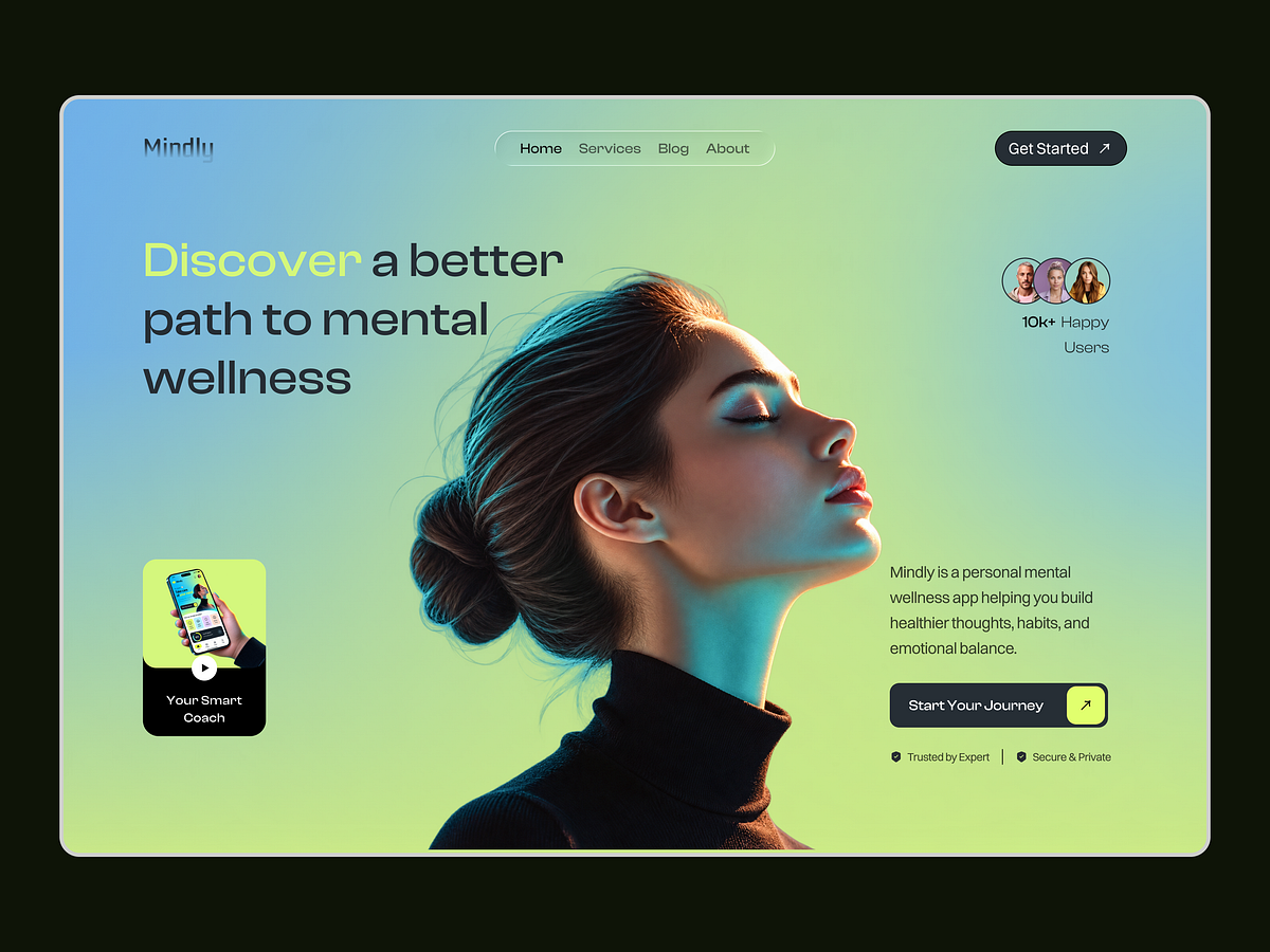 Mindly - Mental Wellness App Landing Page UI/UX