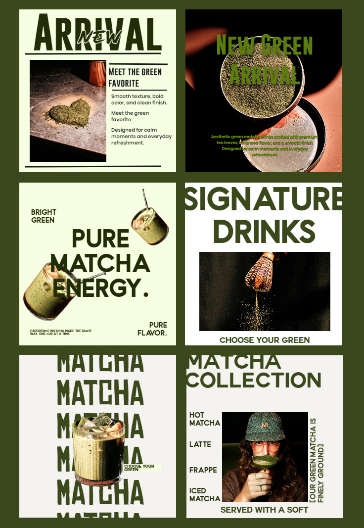 Matcha New Arrival Posters – Vibrant Green Beverage Branding Ser Image 0