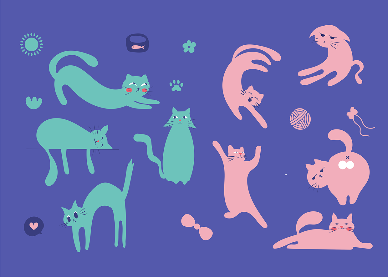 Flat Cat Vector Illustration Collection Image 1