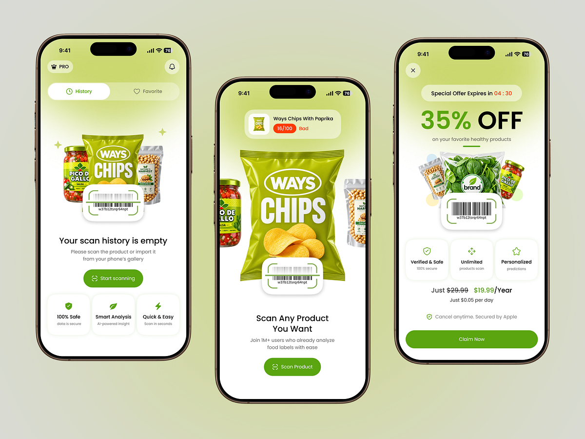 AI Food Scanner App UI UX | Nutrition & Product Analysis