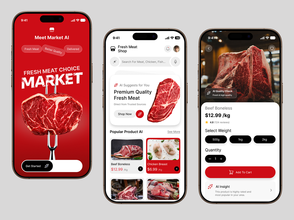AI Online Meat Market Mobile App UI Design