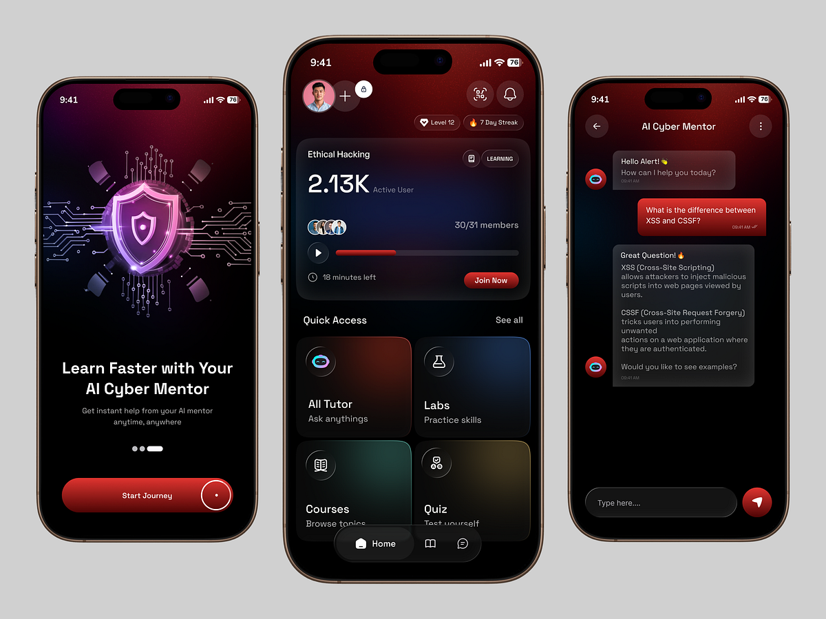 AI Security Learning Platform | Cyber Mentor Mobile UI UX Image 0