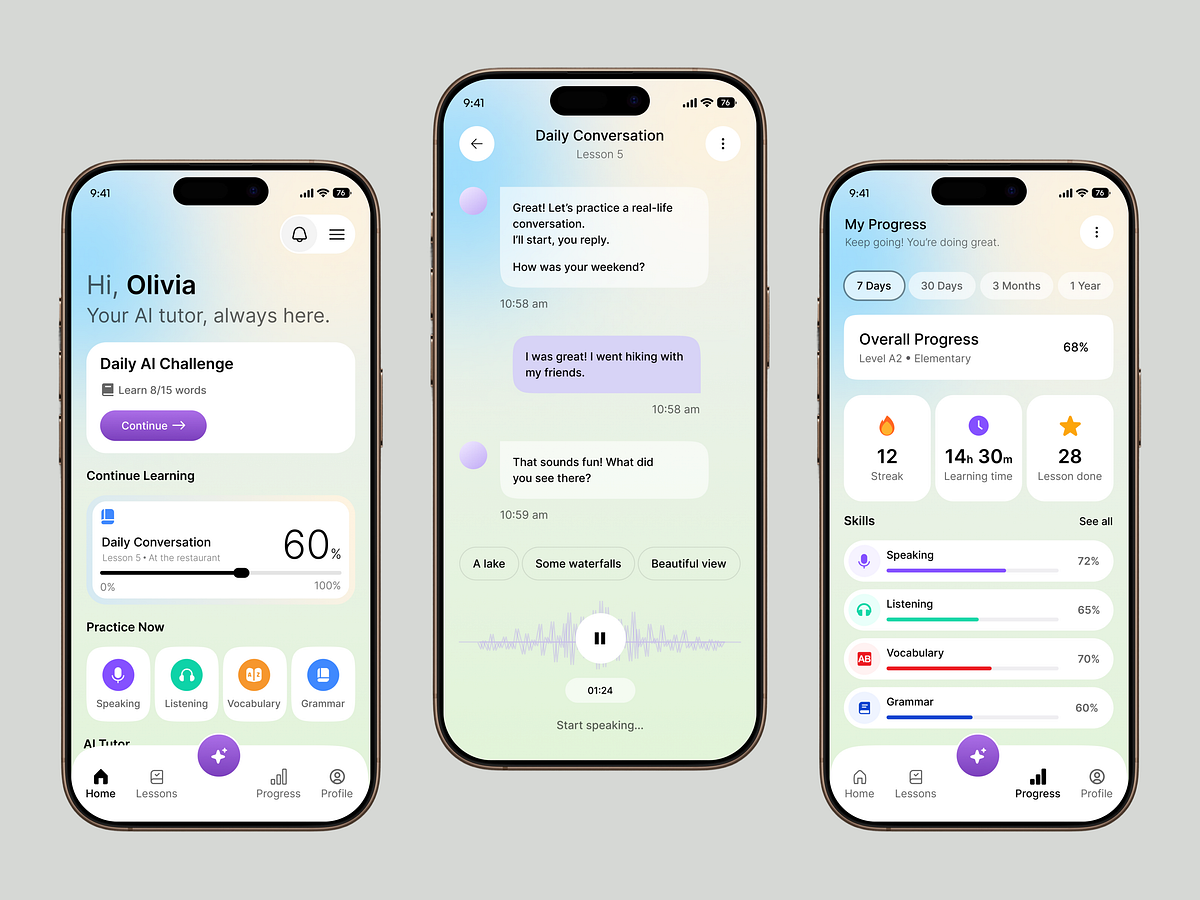 Modern AI Language Learning English Tutor & Progress Tracking Image 0