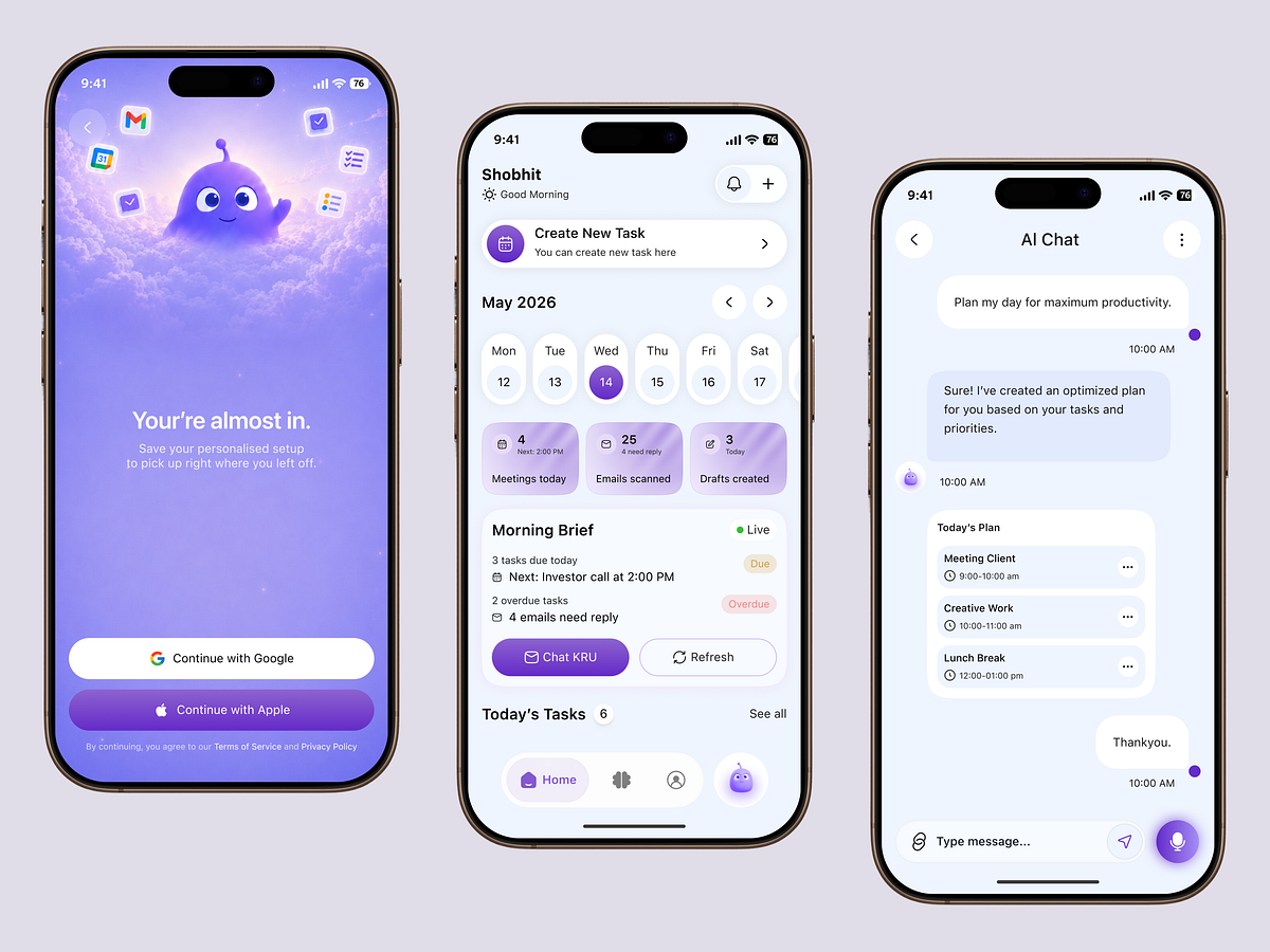 AI Productivity App | Personal Assistant, Tasks & Calendar UI UX