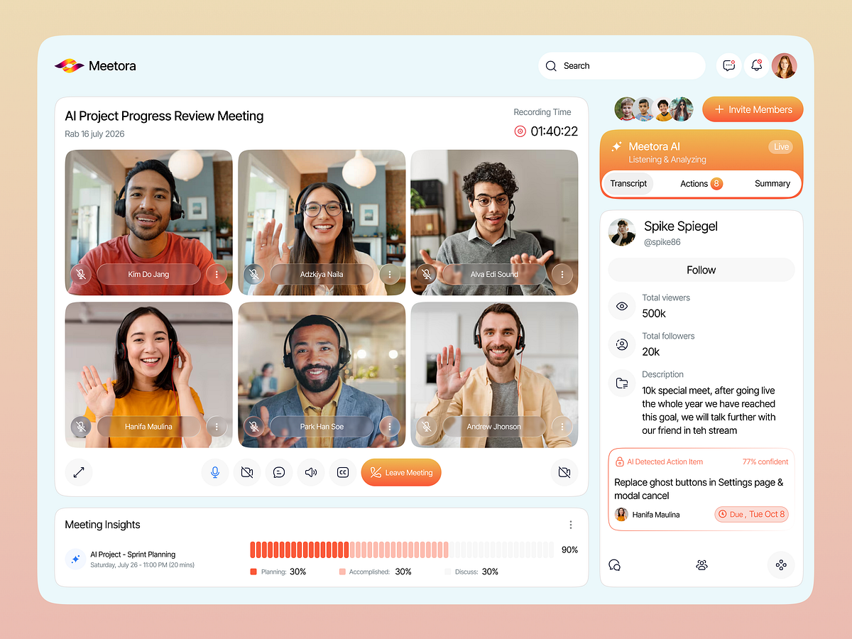 AI Meeting Assistant Dashboard | Smart Insights Productivity UI