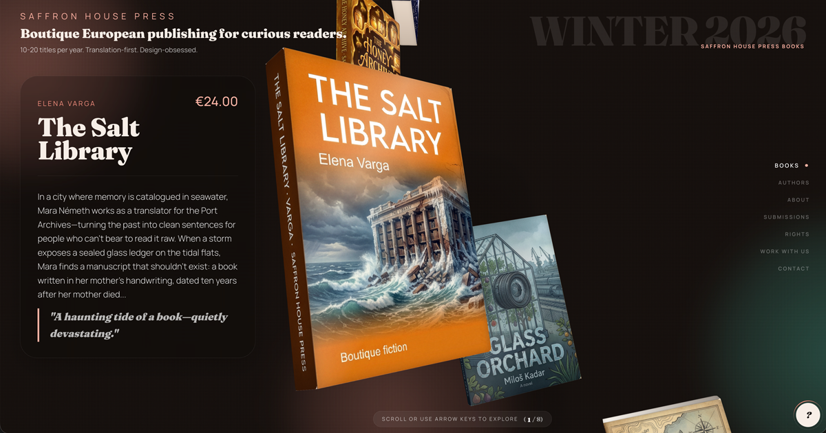 3D Premium Website Design Example by Cerebrum Design | Saffron House Press