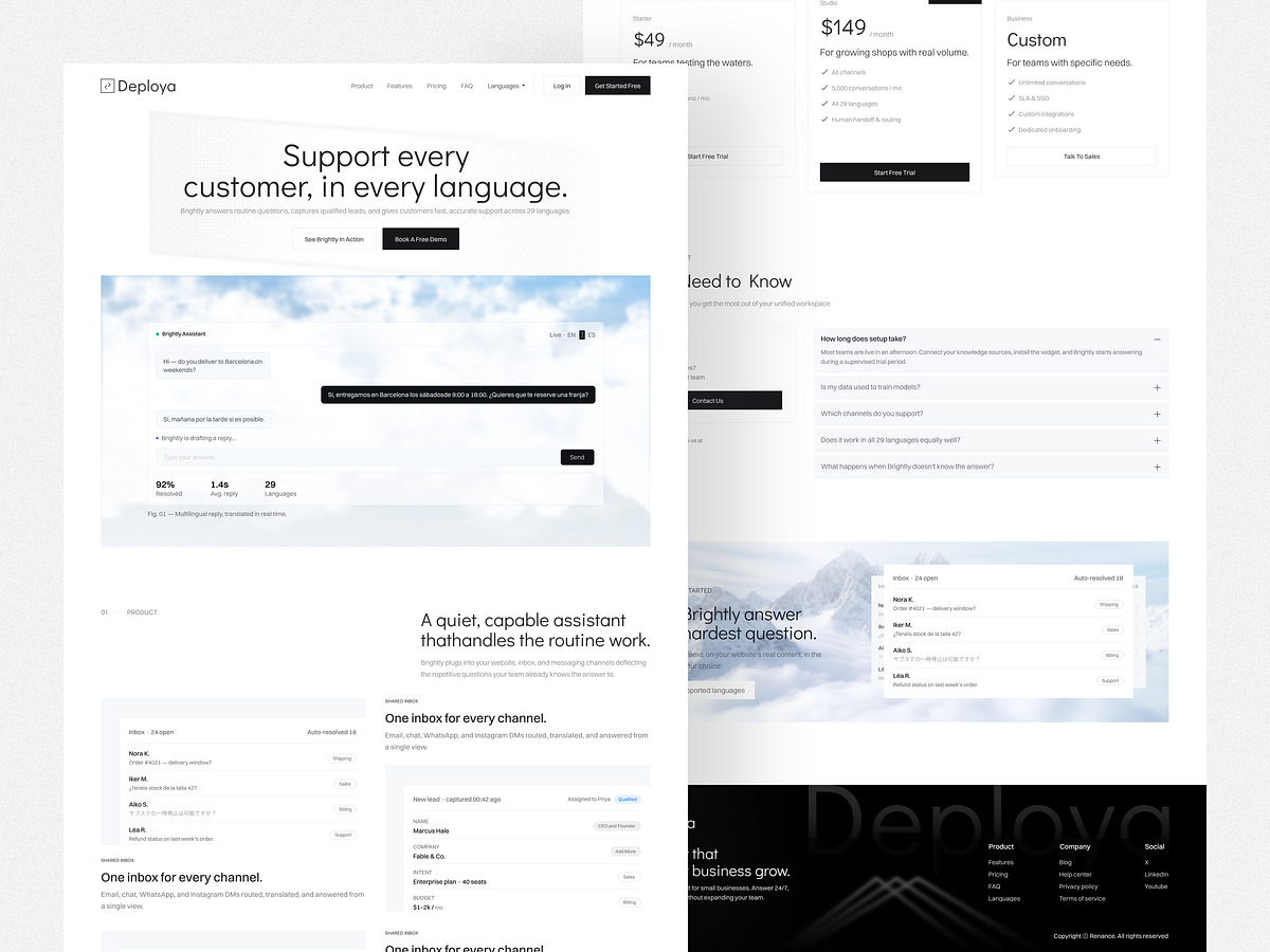 AI Customer Support SaaS Website Design
