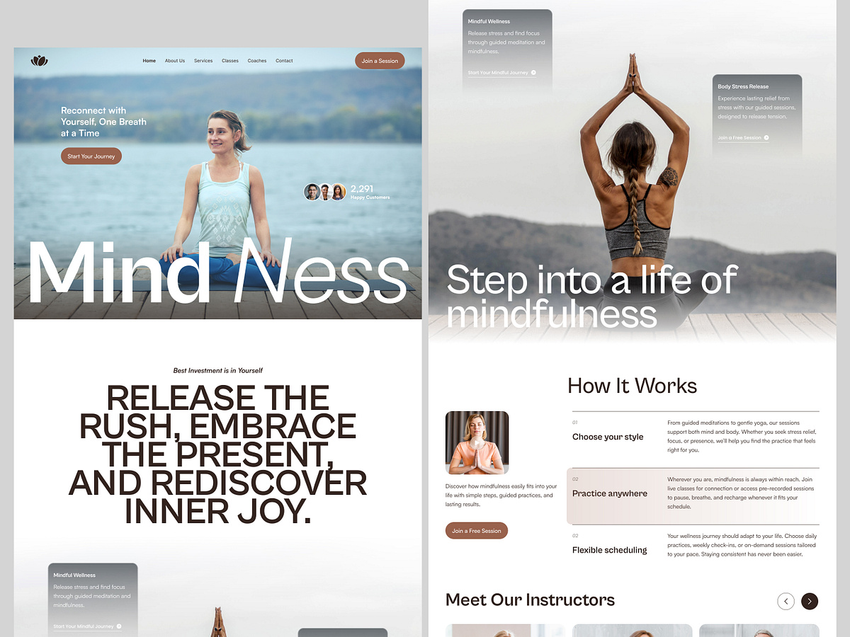 Mindfulness & Yoga Website UI – Calm, Minimal, Wellness Design