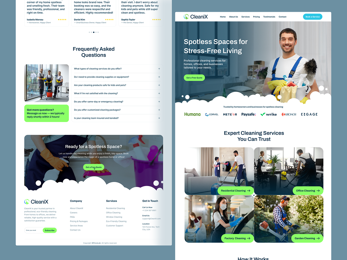 Cleaning Janitorial Maid Services Company Website UI Design