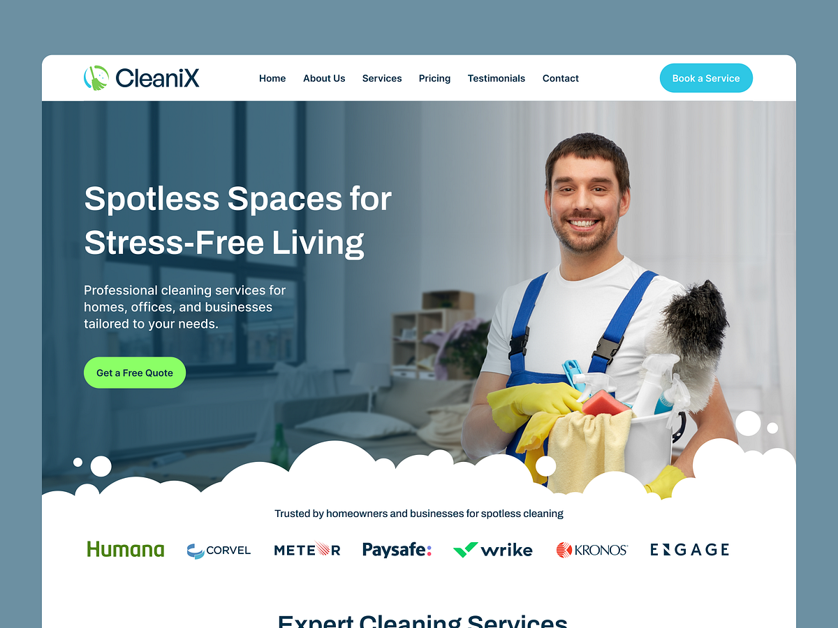 Cleaning Janitorial Maid Services Company Website UI Design Image 0