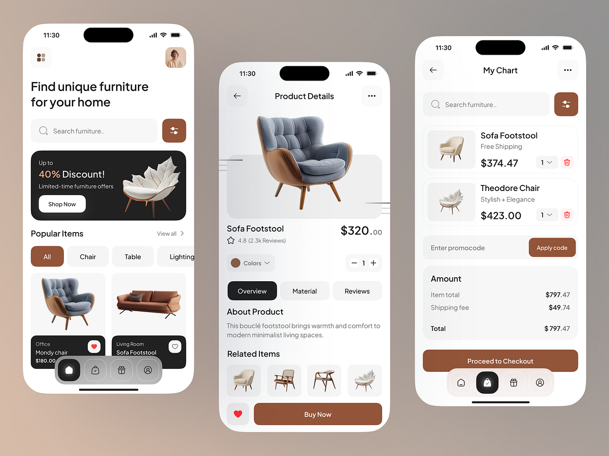 Furniture E-commerce Mobile App | Modern Shopping UI/UX Design