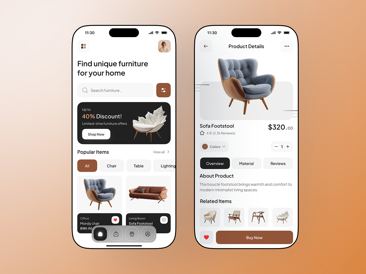 Furniture E-commerce Mobile App | Modern Shopping UI/UX Design Image 1