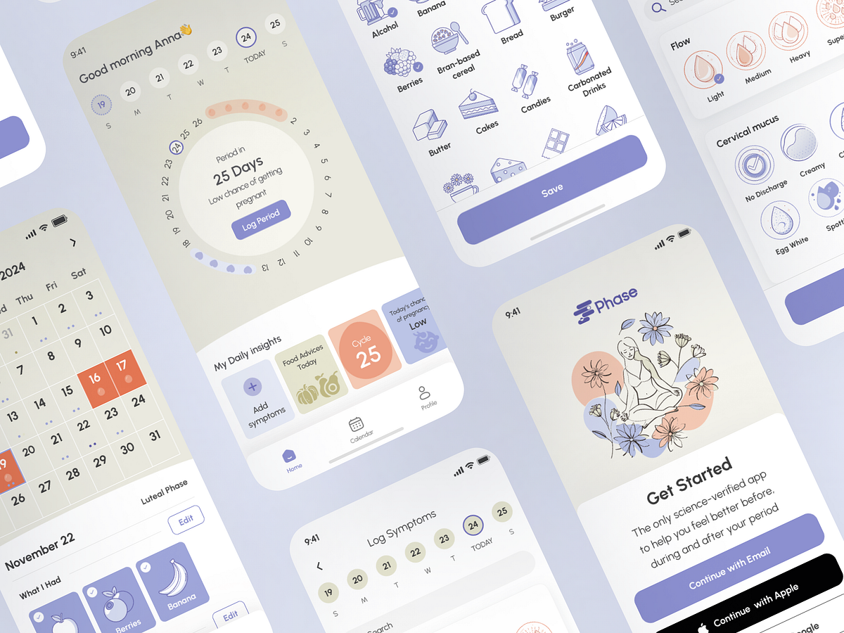 Mobile App UI UX Design | Femtech Wellness IOS Nutrition Tracker