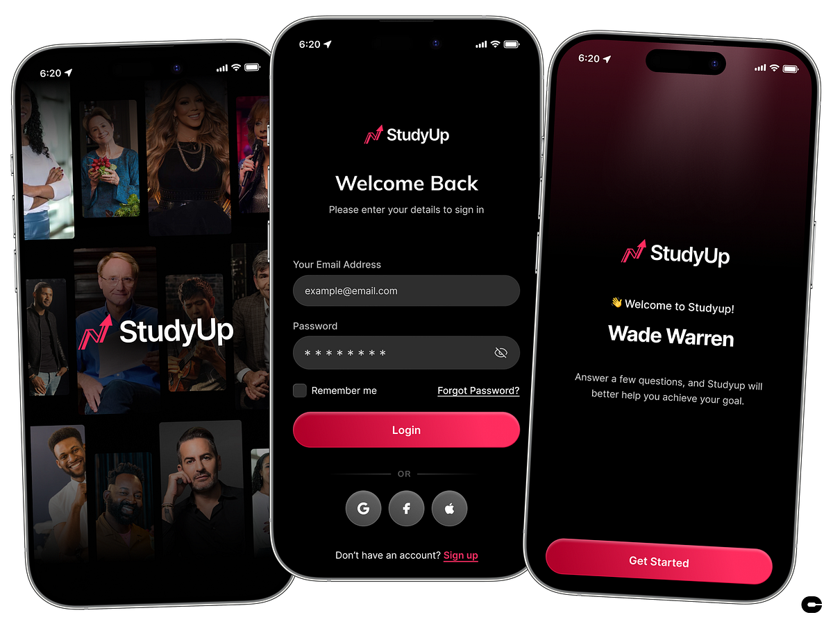 StudyUp — Online Course App UI | Onboarding & Login Flow