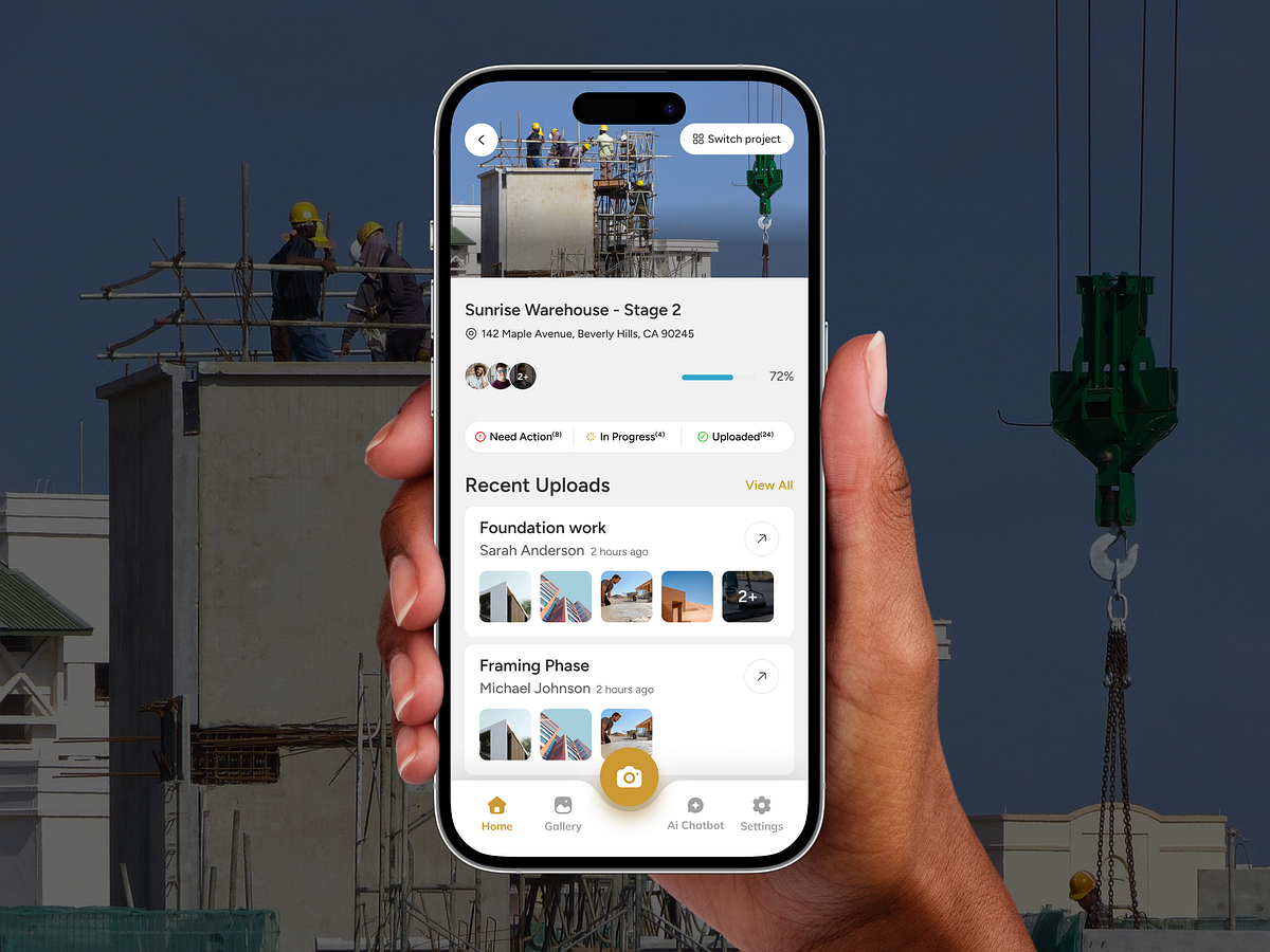 Mobile app dashboard — Construction project management app UI