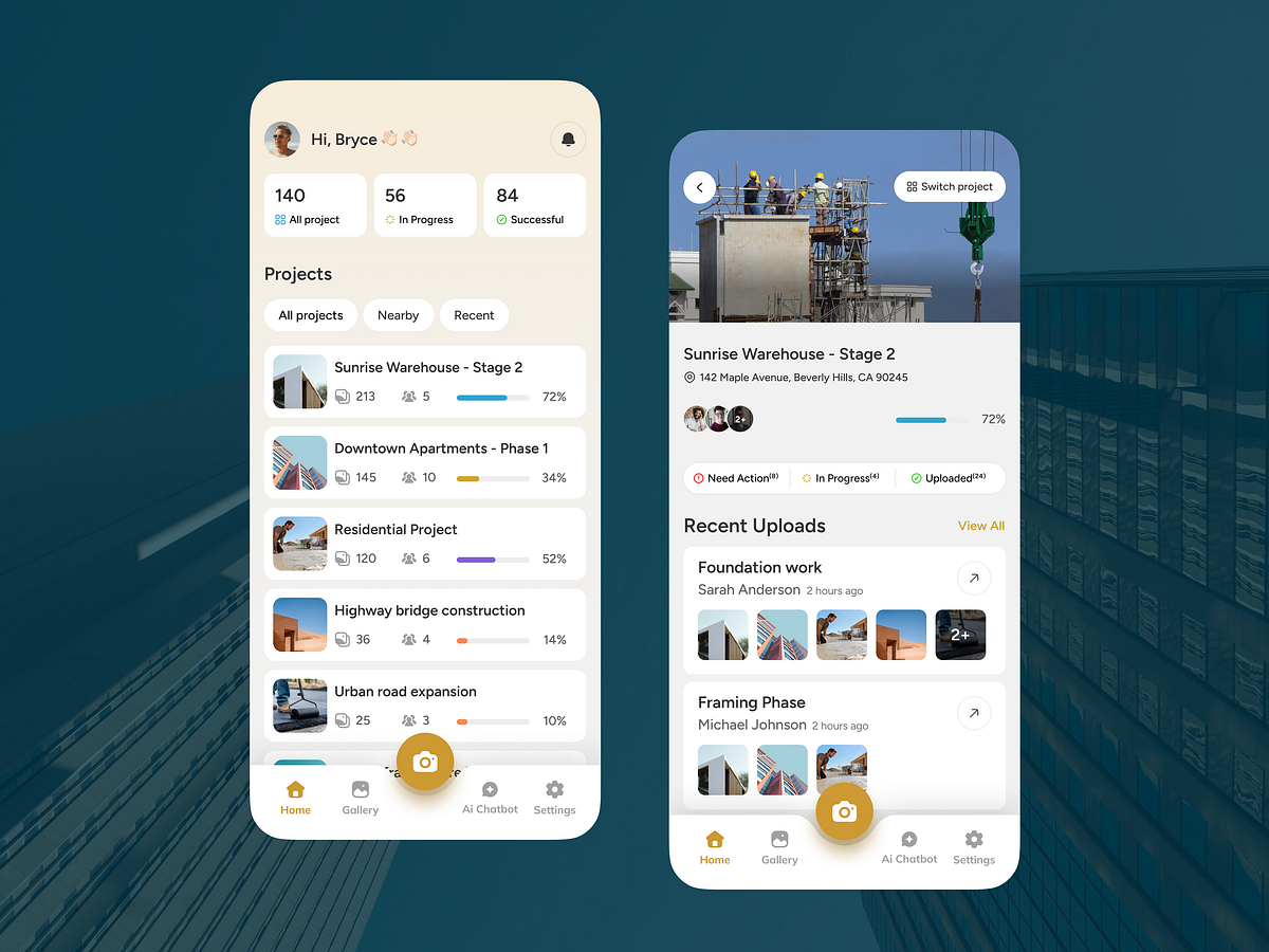 Mobile app dashboard — Construction project management app UI Image 0