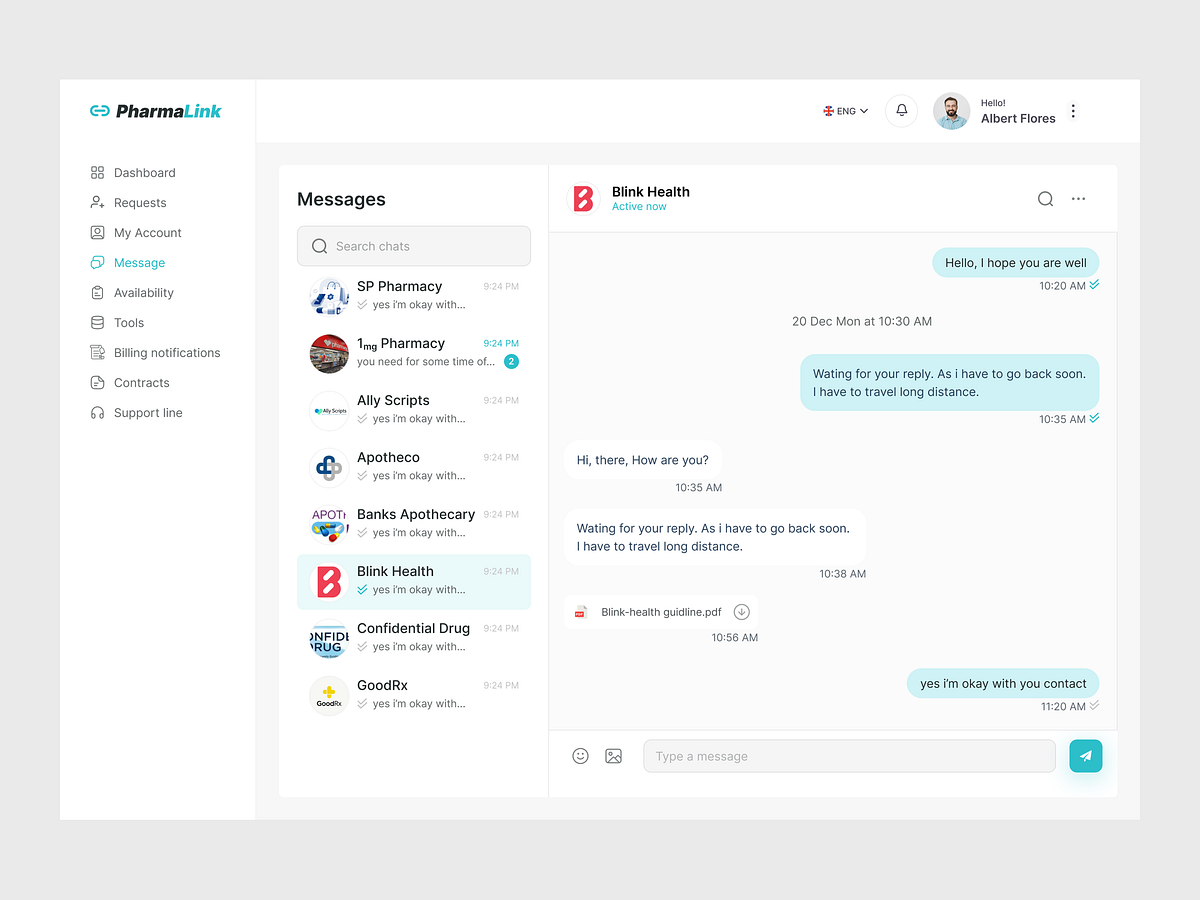PharmaLink — Real-Time Communication Dashboard