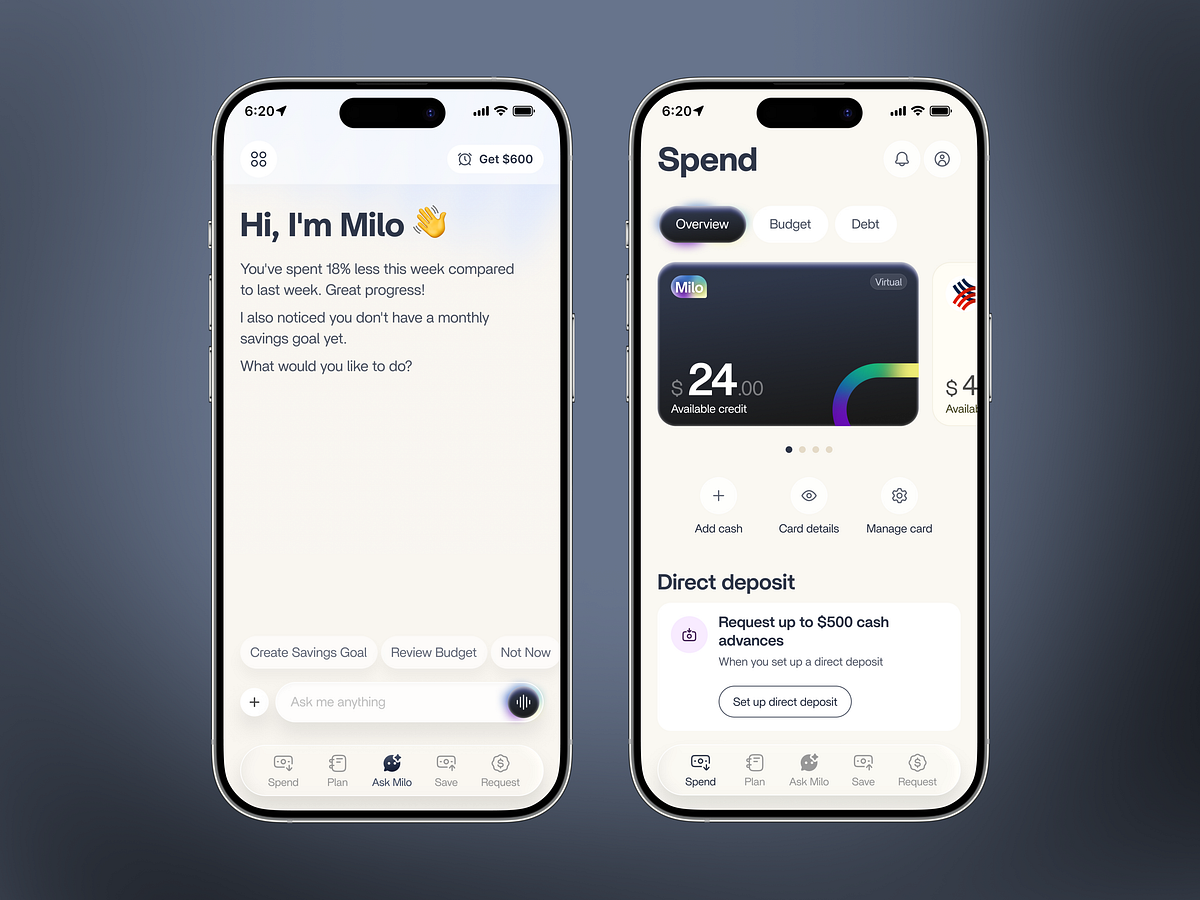 Milo-AI Financial Assistant Mobile App UI Design Image 1
