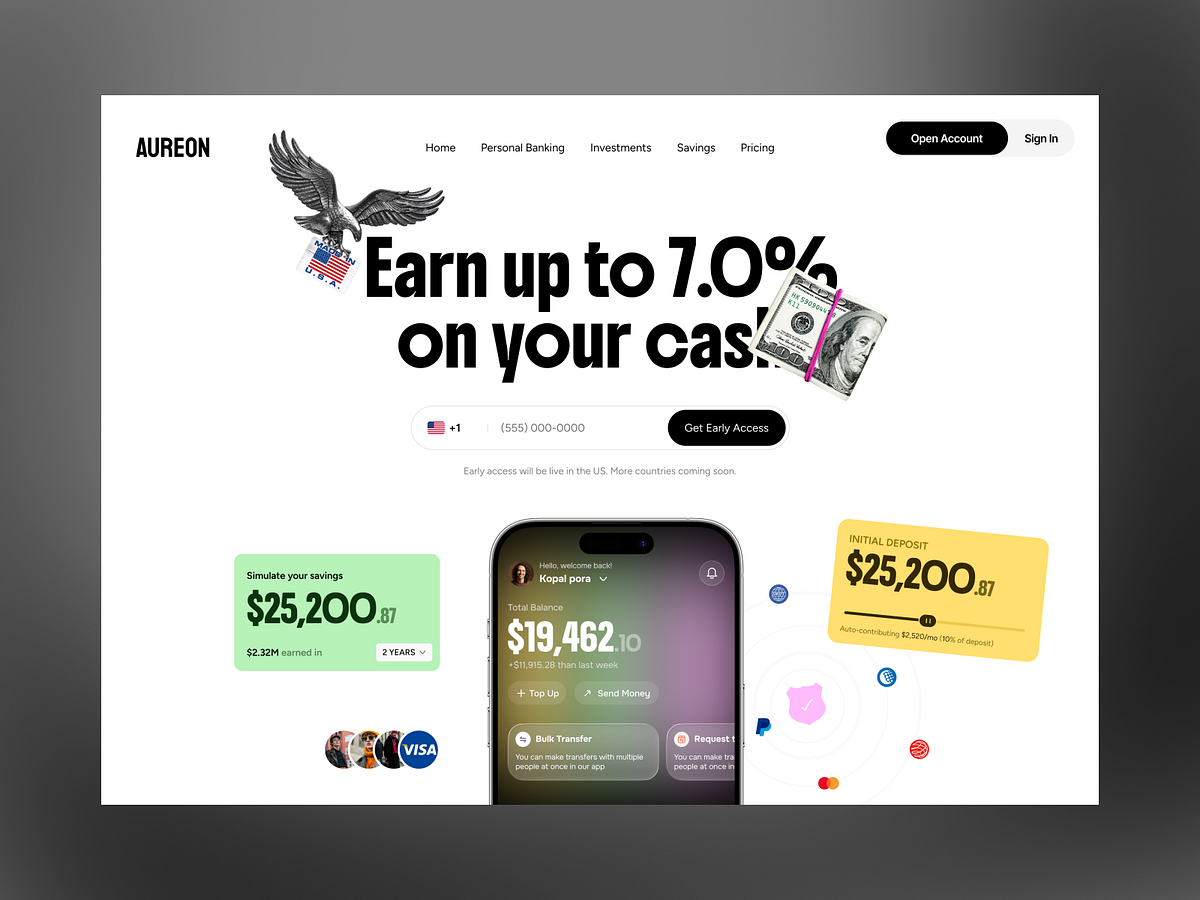 AUREON - FinTech App Landing Page | Finance SaaS UI