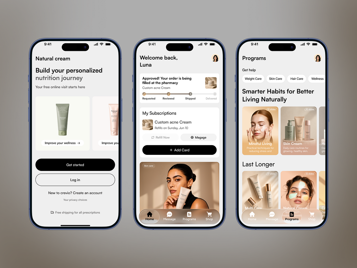 Skincare & Wellness App Design | Personalized Care & eCommerce