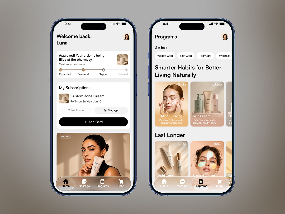Skincare & Wellness App Design | Personalized Care & eCommerce Image 1