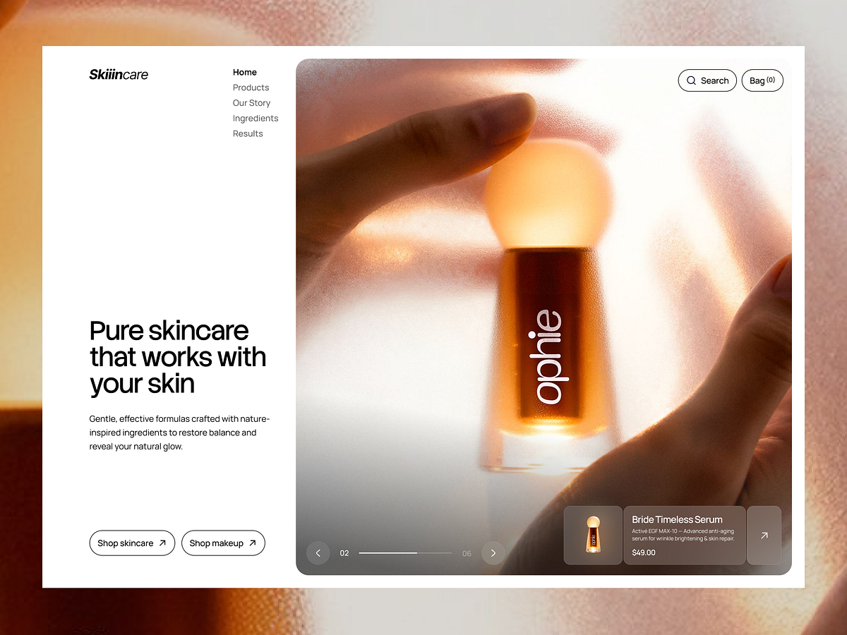 Skincare Brand Website UI | Beauty Product Showcase & eCommerce