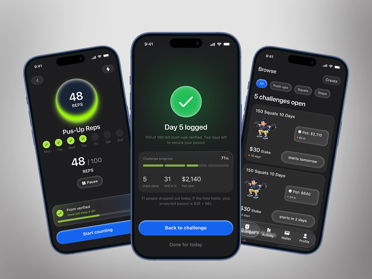 Fitness Challenge App |  Tracking & Workout Progress Design Image 0