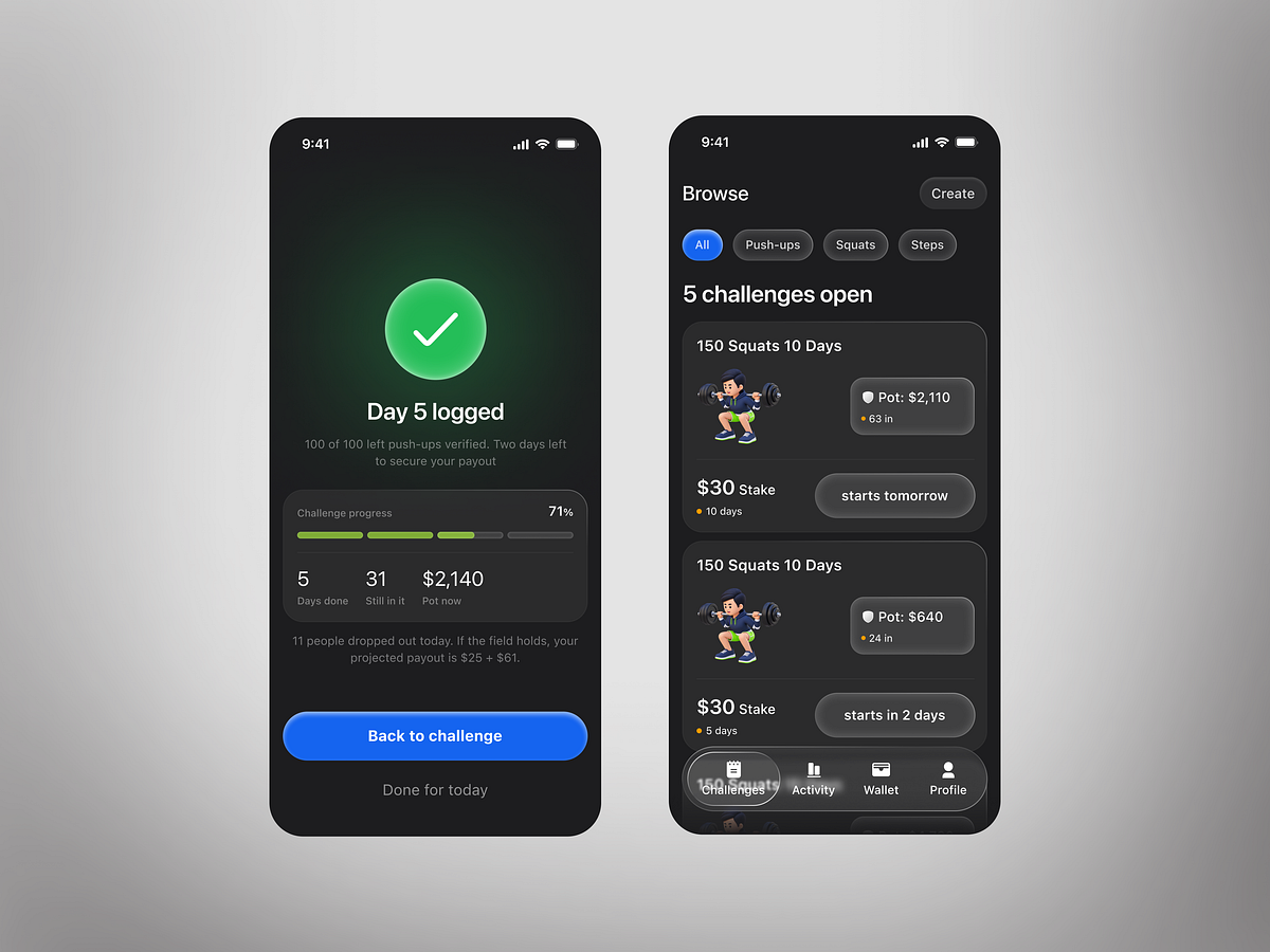 Fitness Challenge App |  Tracking & Workout Progress Design Image 3