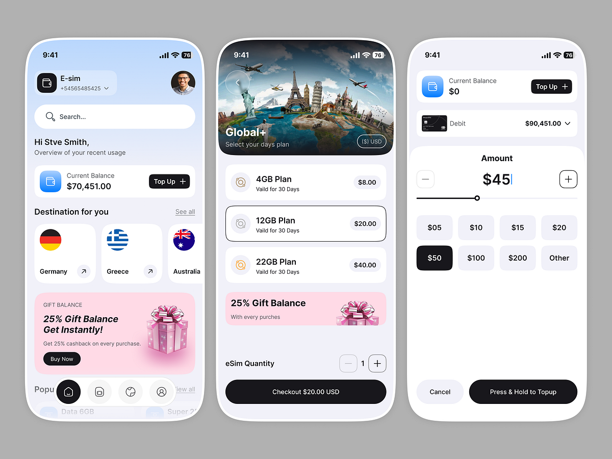 Modern eSIM Travel App | Mobile UI/UX Design Image 0