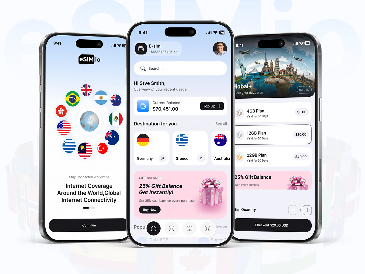 Modern eSIM Travel App | Mobile UI/UX Design Image 3