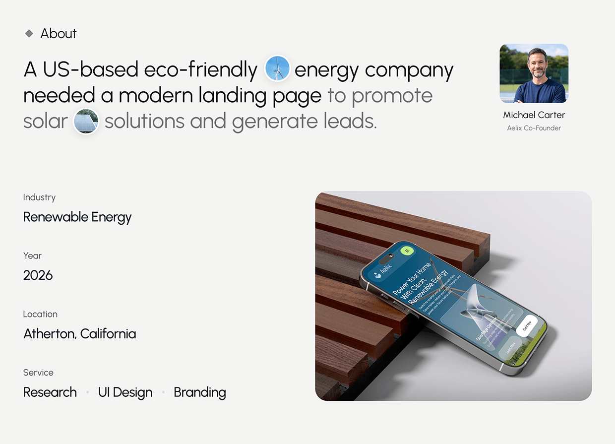 Aelix — Solar Energy Landing Page UI/UX Case Study Image 0