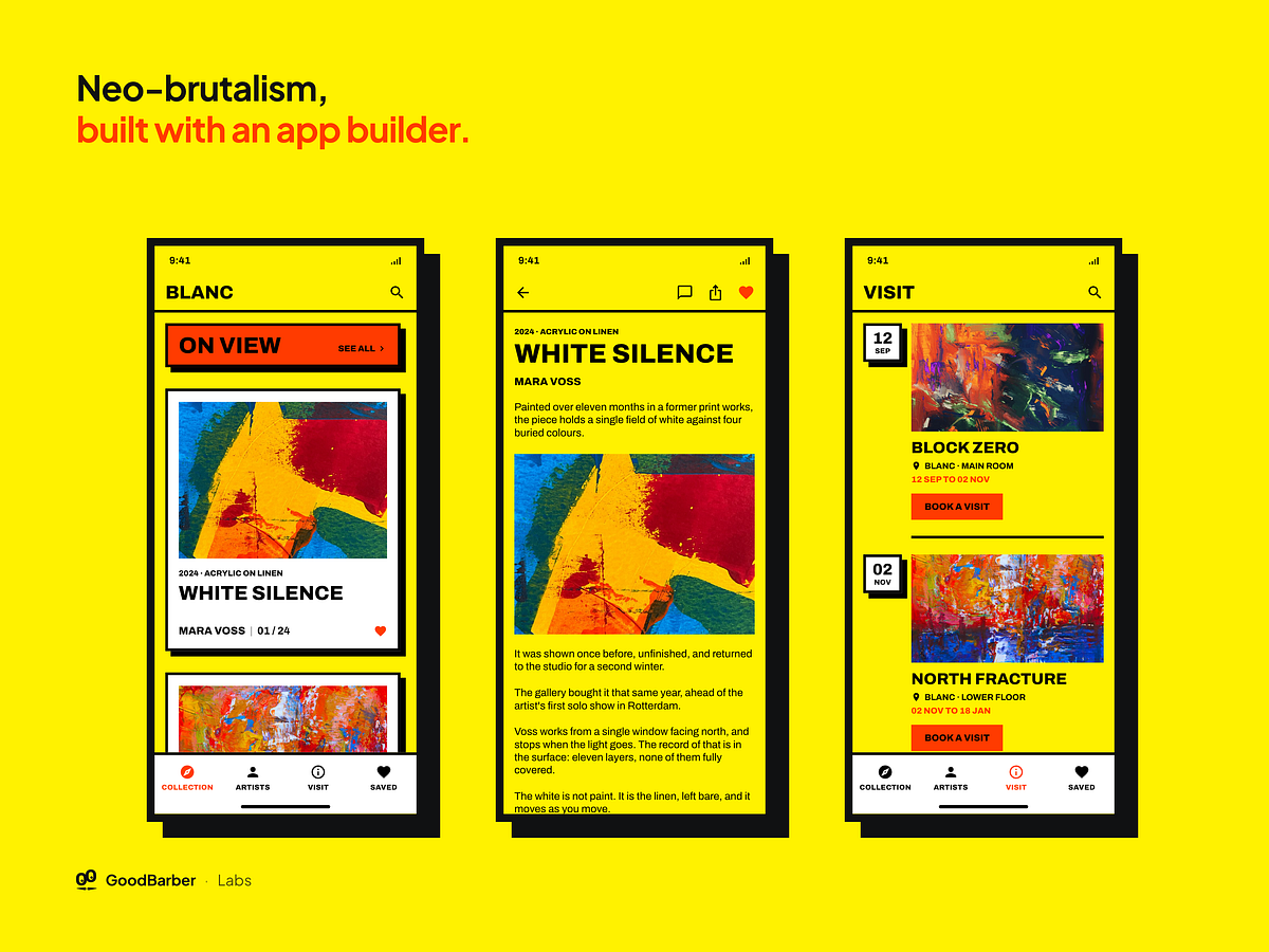 Art gallery app, neo-brutalism with hard shadows Image 0