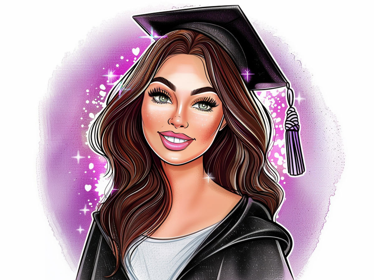 Cartoon portrait graduated girl, cartoon portrait girl,