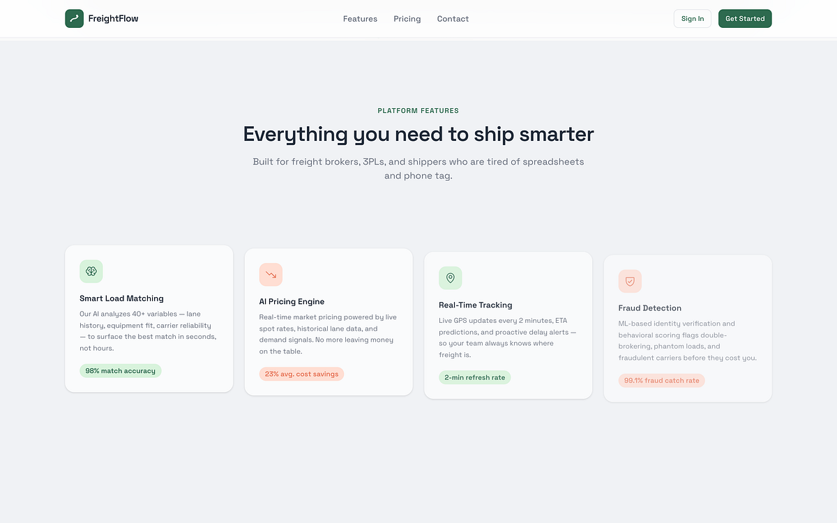 FreightFlow - AI freight marketplace. Landing page design. Image 0