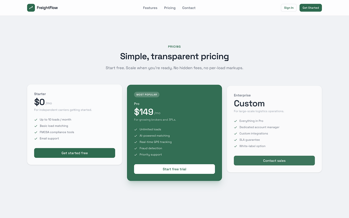 FreightFlow - AI freight marketplace. Landing page design. Image 1