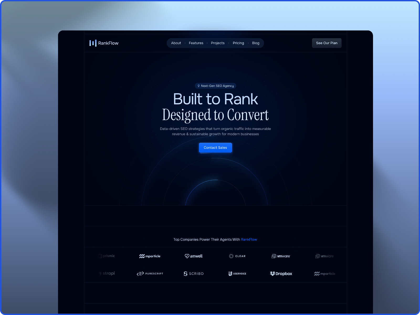 RankFlow: Free Agency Website Template by Pixieno Studio