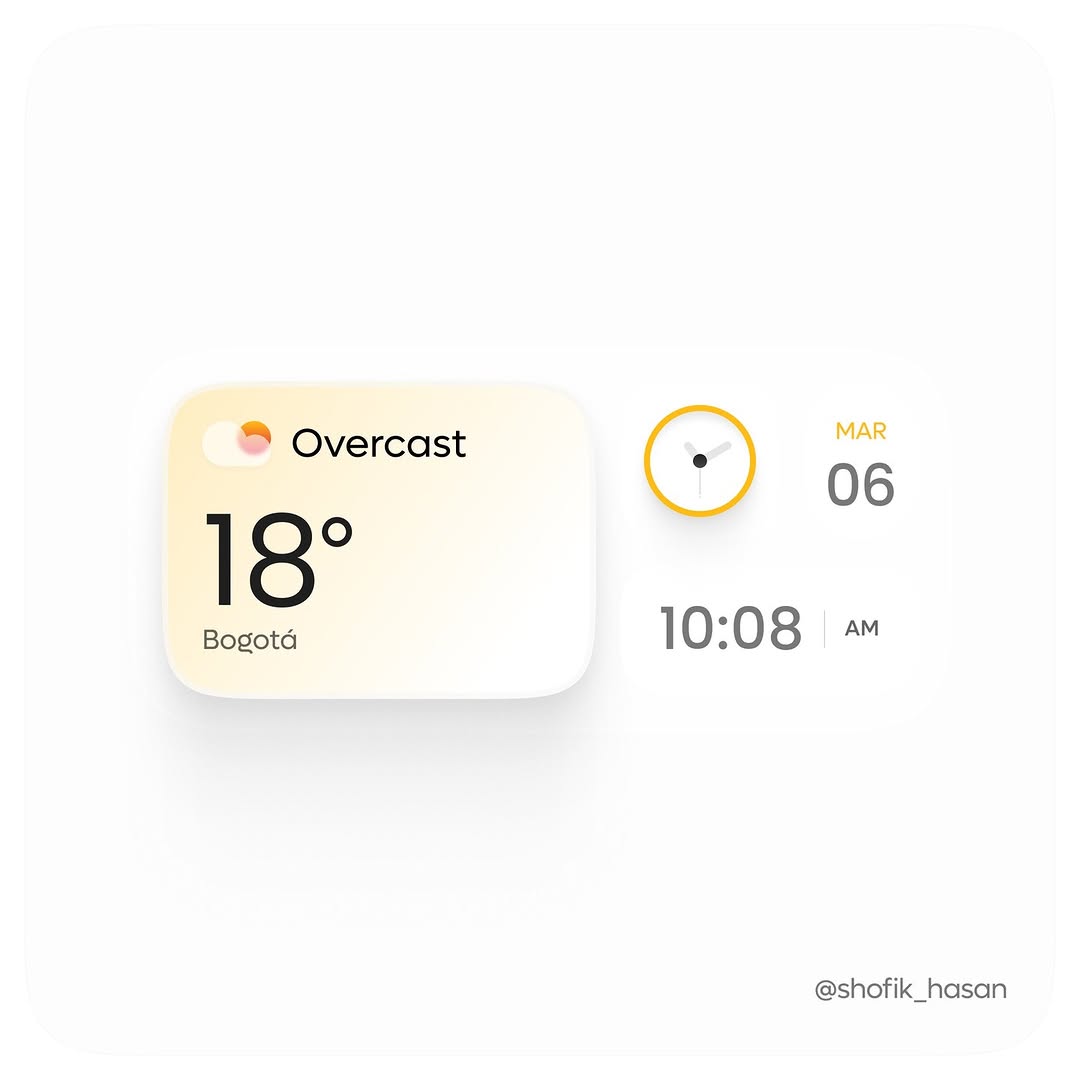 A clean weather & clock widget 🌤
Focused on balance, warmth, and smooth light.

#ui #widgetdesign #minimalism #dribbbledesign #weatherapp #figma Image 0