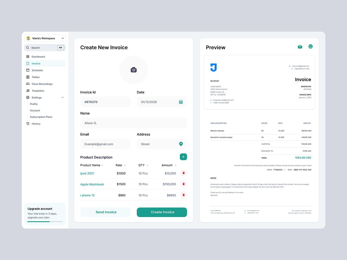 Invoice & Task Dashboard SaaS Product Image 2