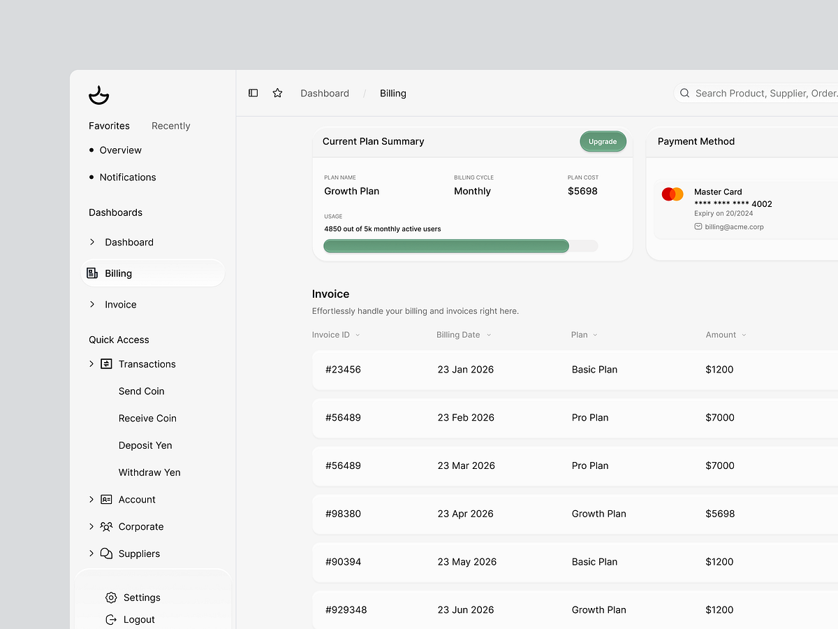 BillFlow – SaaS Billing UI -Dashboard Image 1