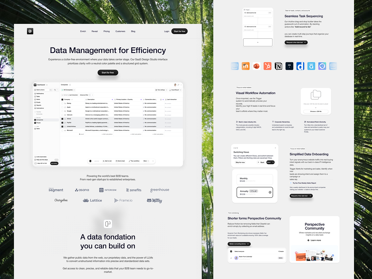 Data Management Web/Landing Page Design