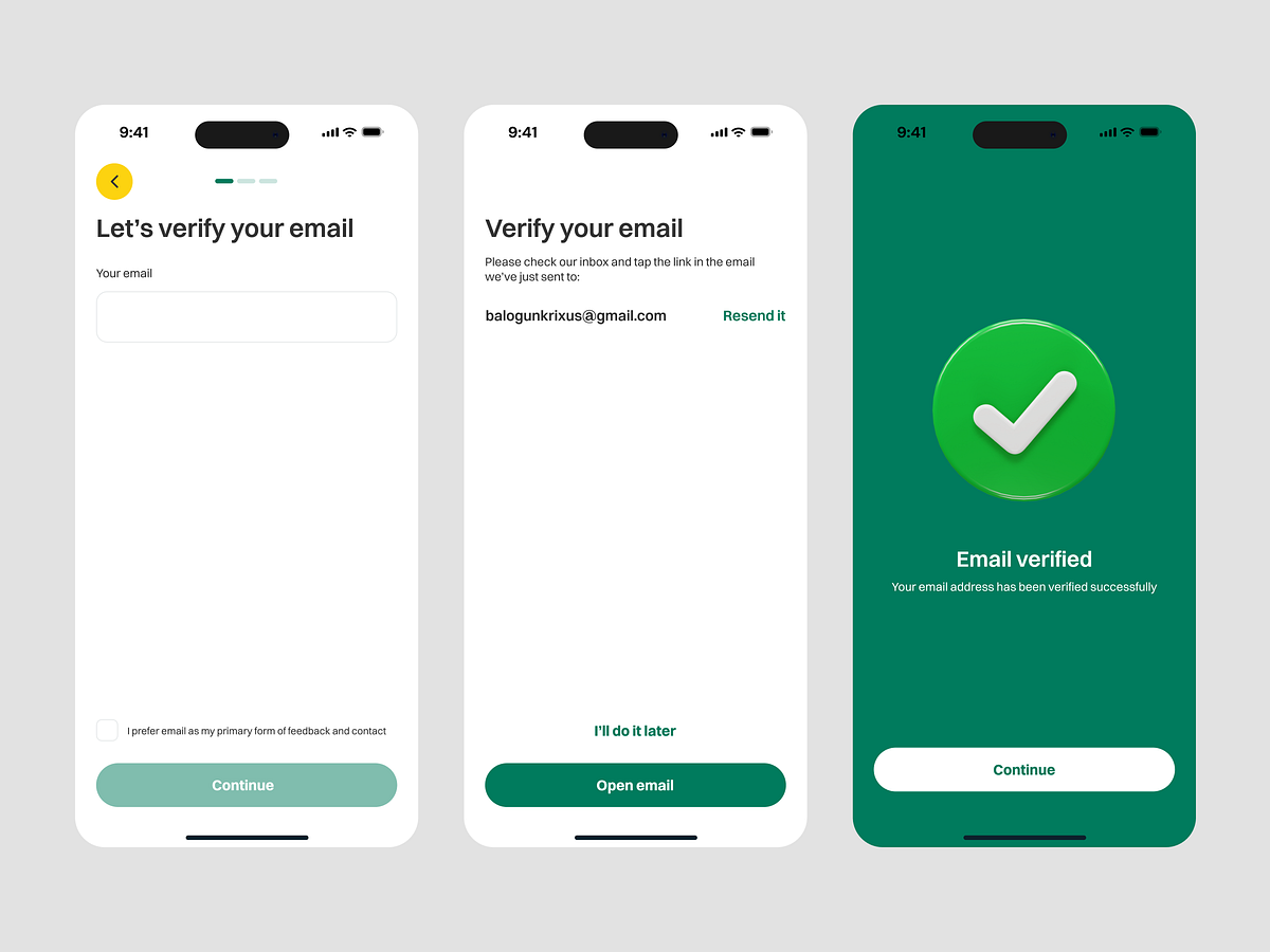Email Verification Flow – Mobile App UI/UX Design Image 0