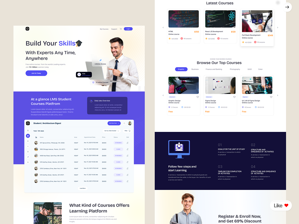 Modern LMS Landing Page & SaaS Student Dashboard Design Image 0