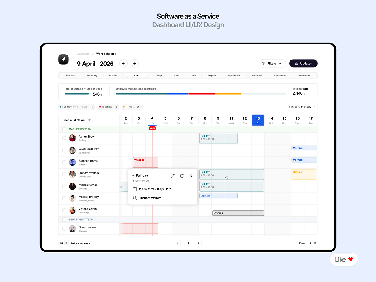Workforce Management: Clean SaaS Calendar & Dashboard UI Image 0