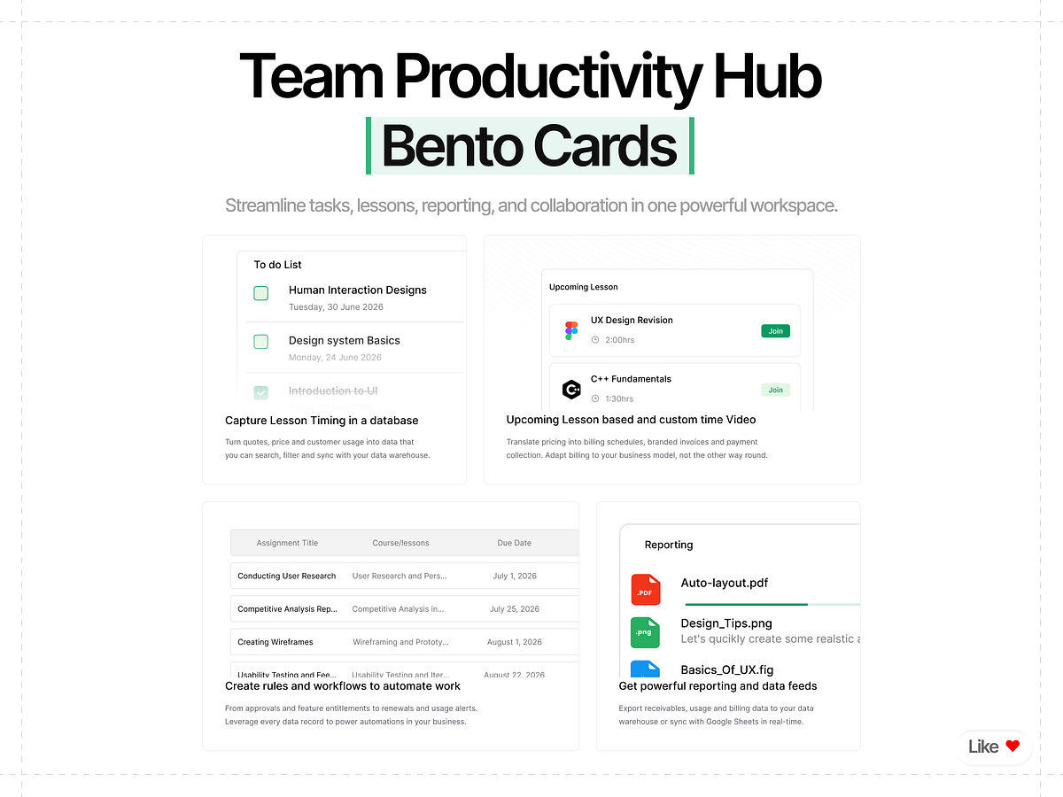 Team Productivity Hub | Bento Cards