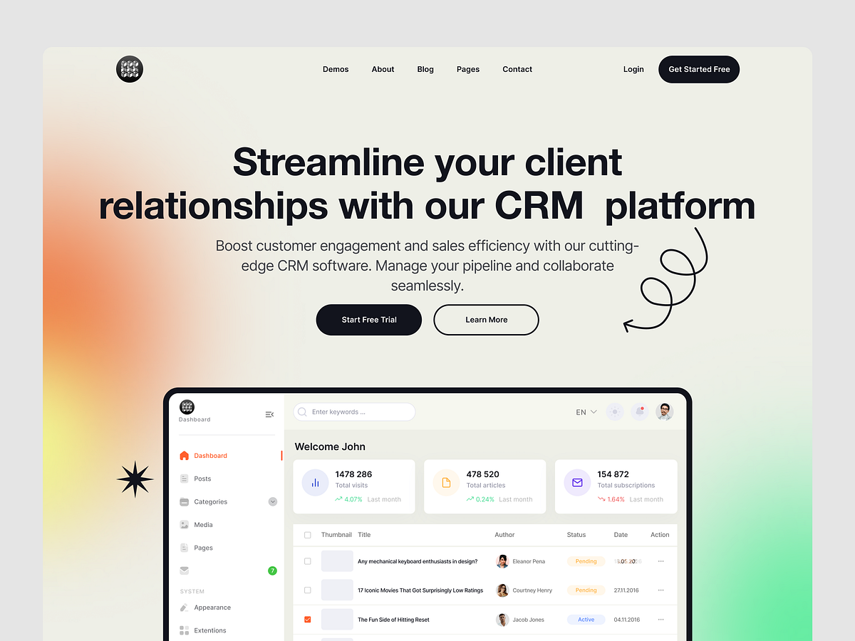 CRM Platform Landing Page Design