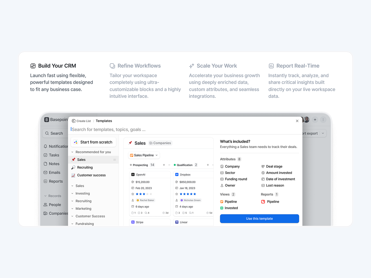 Workspace & CRM Template Dashboard UI Design 🚀