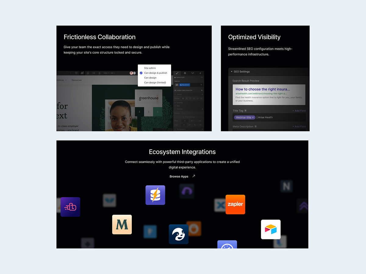 SaaS Platform – Feature Sections & Integrations Layout